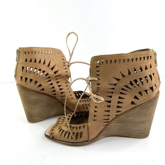 Jeffrey Campbell Shoes Size 10 Rodillo Tan Cut Out Boho Lace Up Wedge Sandals - Picture 6 of 9